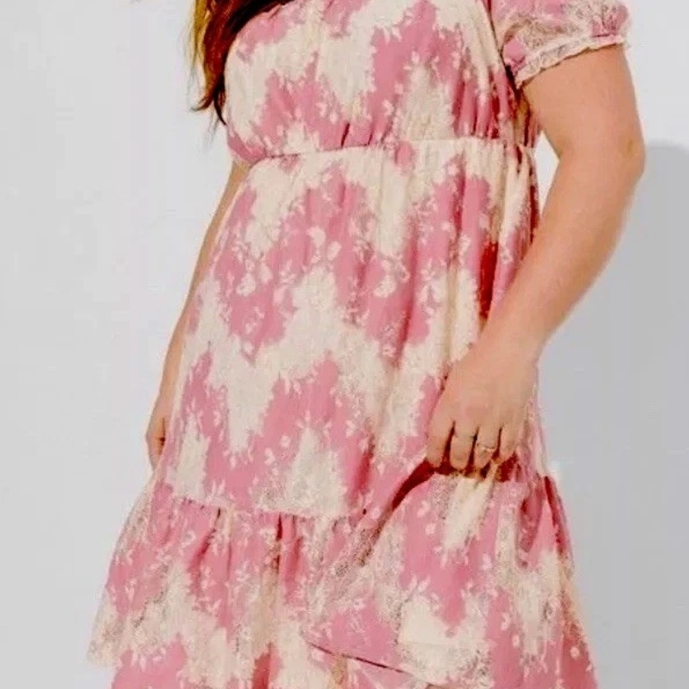 Torrid Pink and Cream Lace Midi Dress, Size 1X